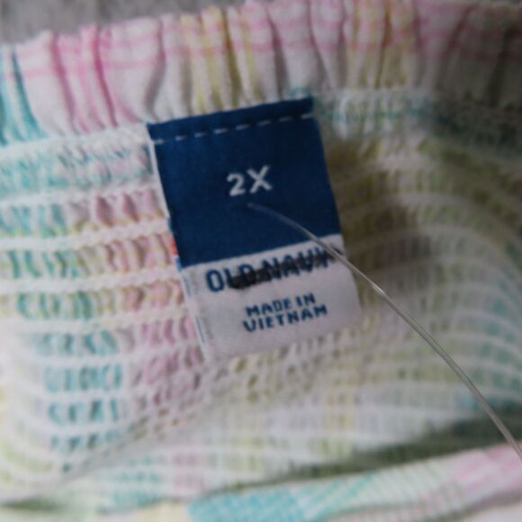 Old Navy Top 2X Multicolor Square Neck Checked Seer Sucker Puffy Short Sleeves - Picture 6 of 11